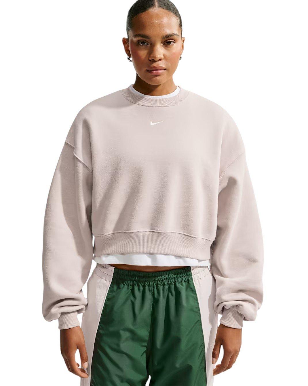 Nike Women's Studio Fleece Medium Weight Oversized Cropped Crewneck - Cream - CREAM